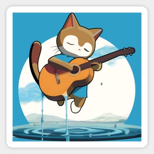 Anime Cat Playing Guitar Magnet